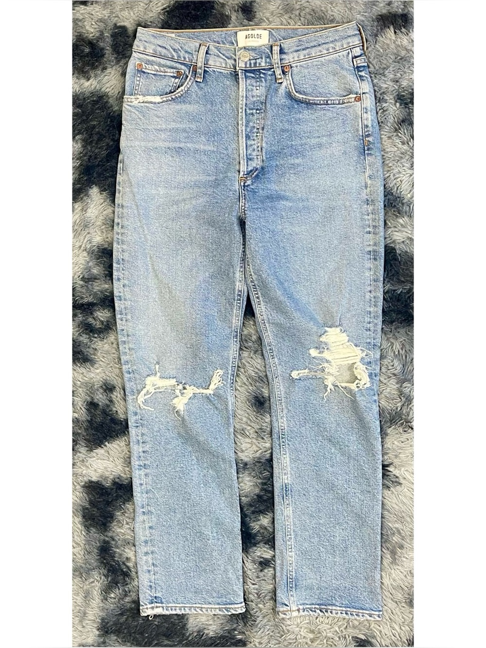 Agolde Riley High Rise Straight Light Washed Denim Jeans